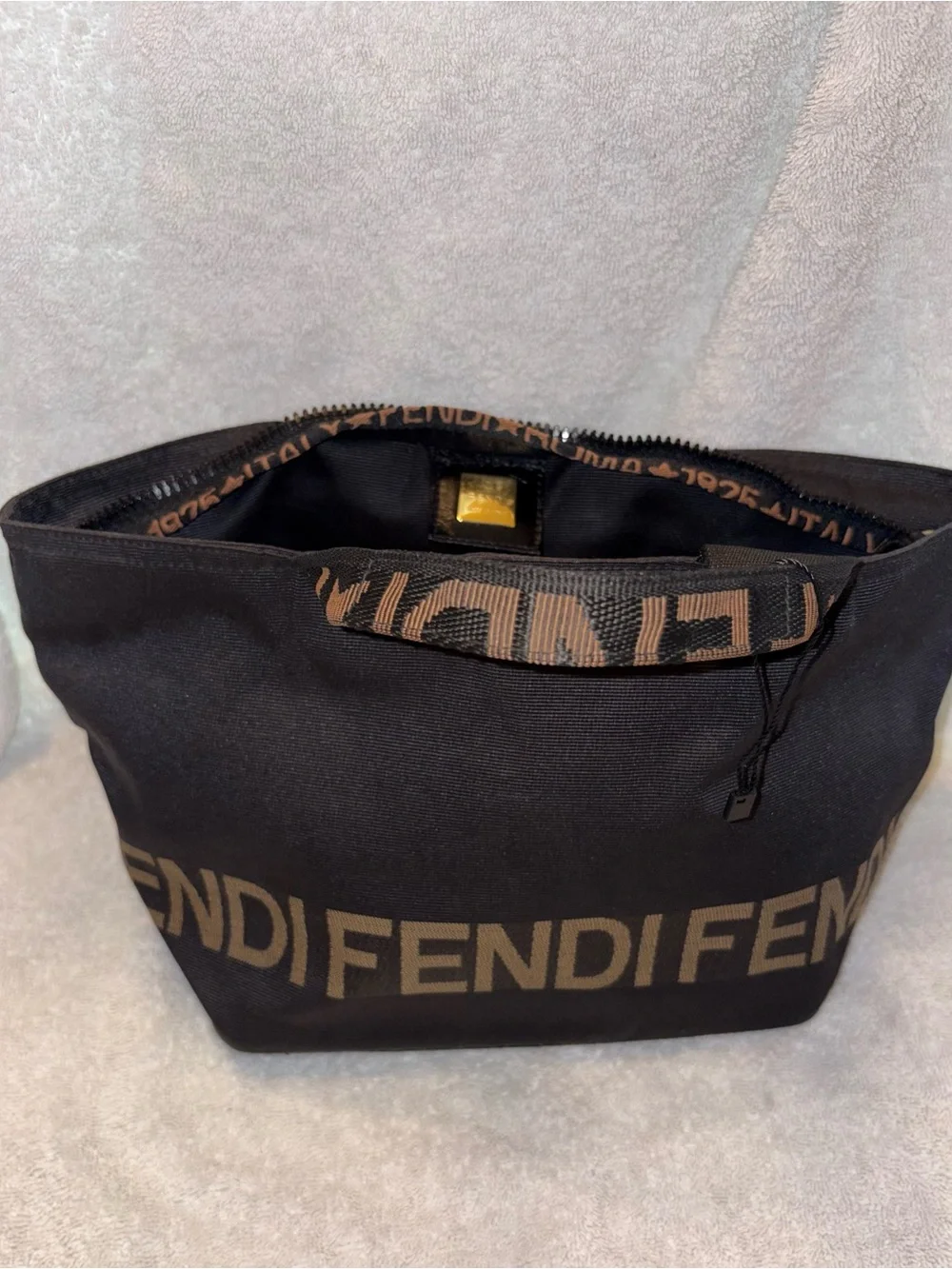 Fendi Black and Tan Logo Canvas Tote Authentic